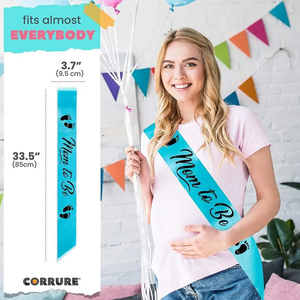 Baby Shower 'Mom to Be' Sash, Beautiful Blue Ribbon Sash and Black Foil Text